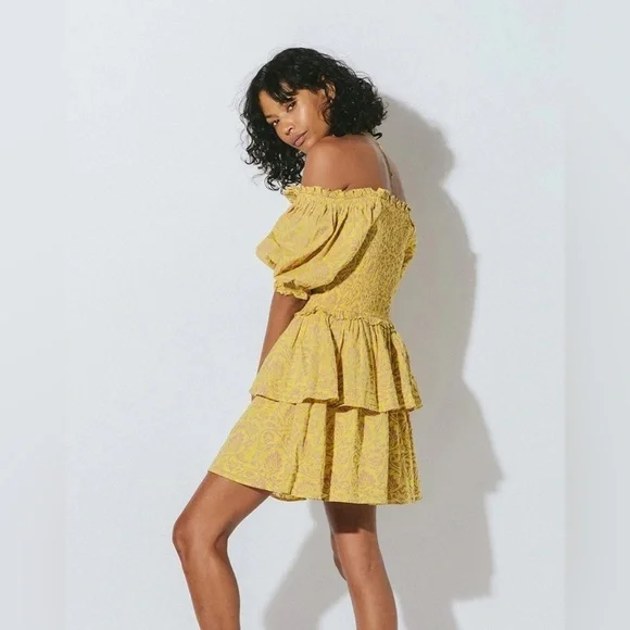 Cleobella Luna Smocked Mini Dress Camellia Yellow - Picture 4 of 14